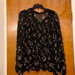 LC by Lauren Conrad Black Sheer Blouse with Paisley Print Size XXL